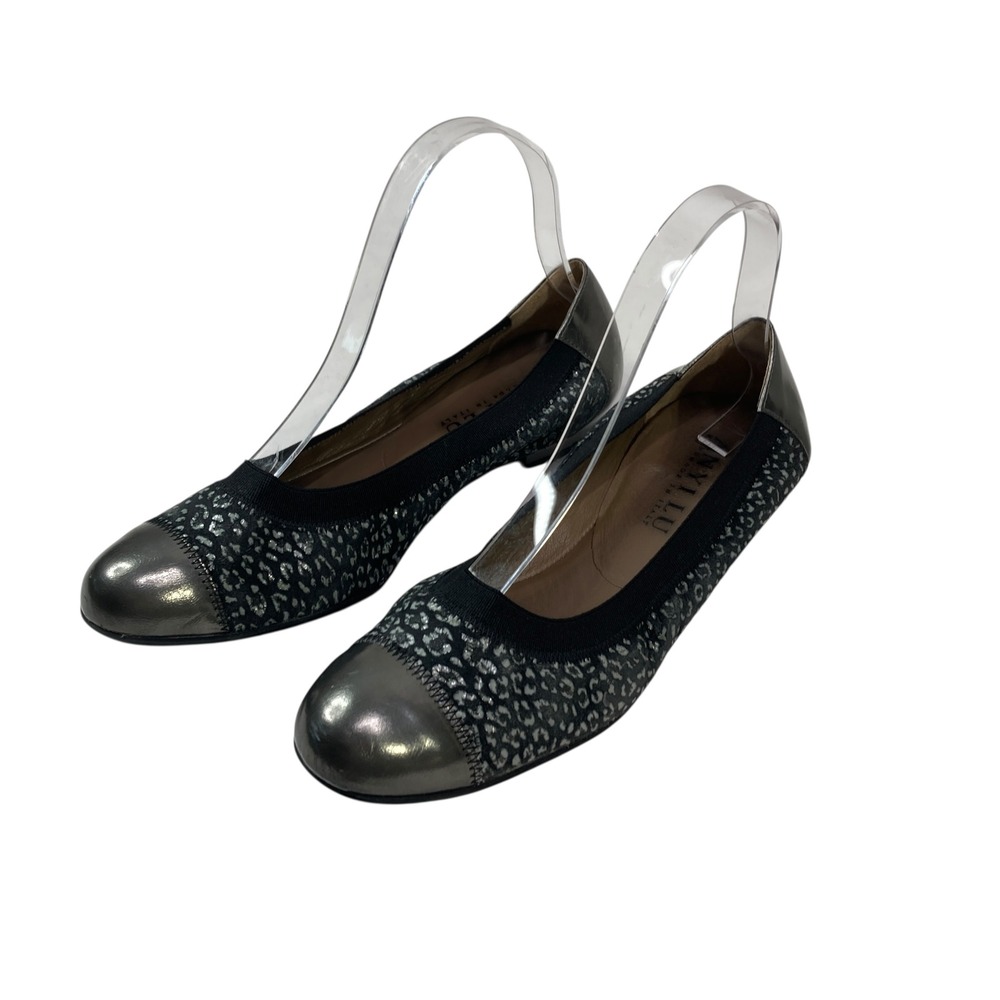 ANYI LU Ballet Flats 6 36.5 Women Black Leopard Metallic Cap Toe Elastic Slip On